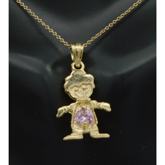 14k solid yellow gold boy or girl Month Birthstone cz Stone charm Necklace - Picture 3 of 10
